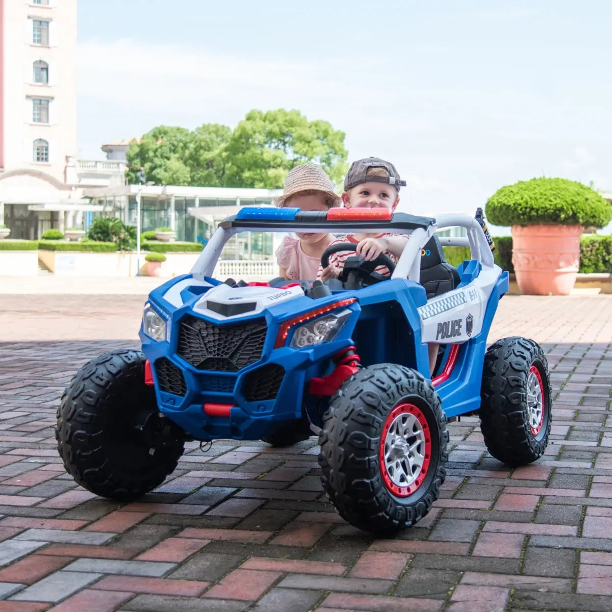 24V Freddo Storm Police UTV 2-Seater for Kids with Lights & Sirens for Action-Packed Adventures  Freddo Toys
