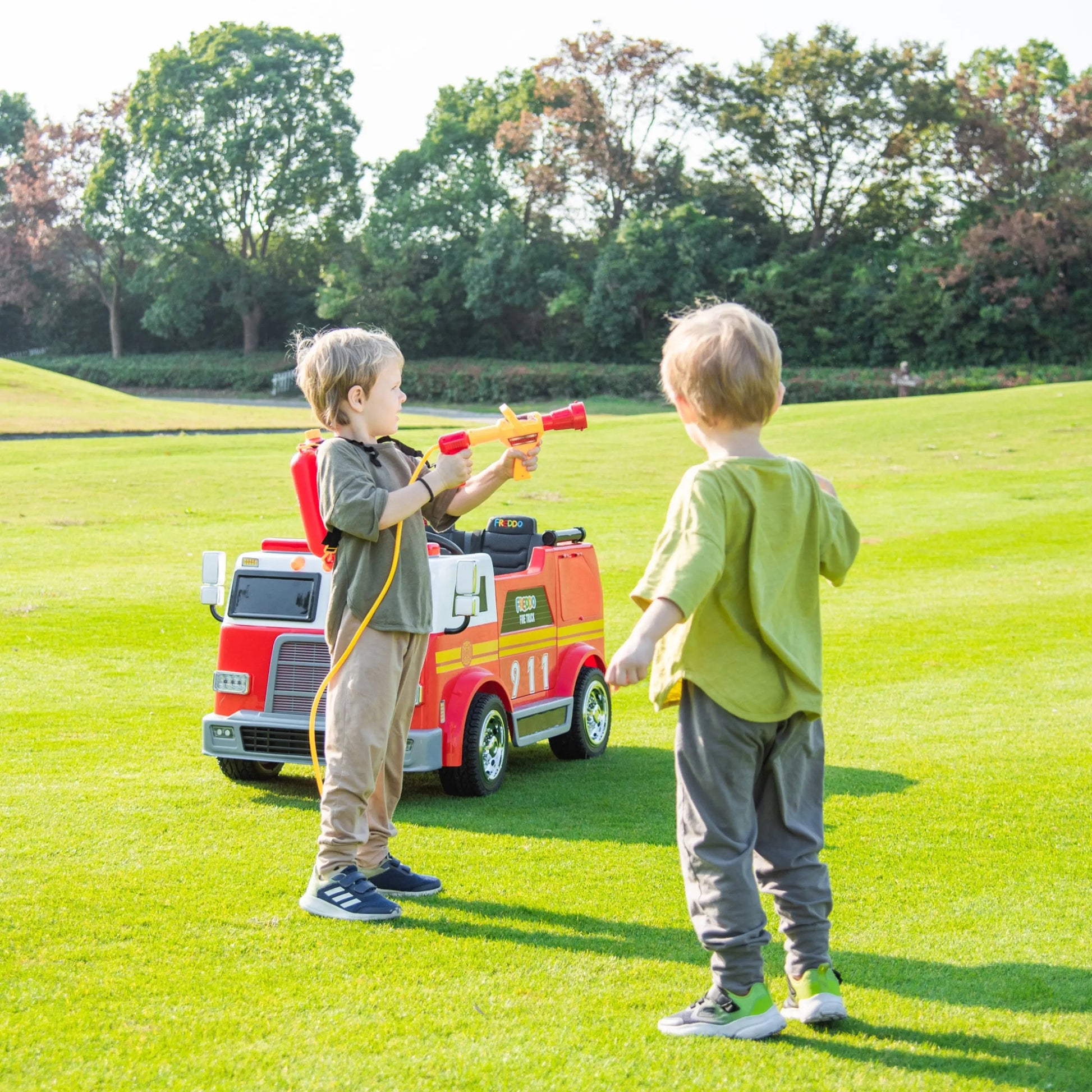 24V Freddo Fire Truck 2-Seater Ride on  Freddo Toys